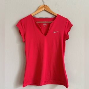 Nike Women's Red Short Sleeve Dri Fit Tennis Top.